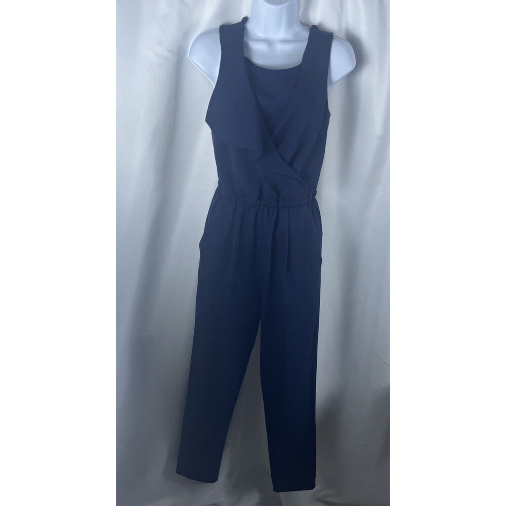 Spiral Girl Woman’s Sleeveless Jumpsuit Size 2 Navy Blue V-neck Draped/wraped - Picture 2 of 7